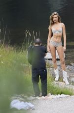 JOSEPHINE SKRIVER on the Set of  VS Holiday Catalog in Aspen 08/14/2017