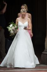 KRISTEN BELL in Wedding Dress on the Set of Like Father in New York 08/28/2017