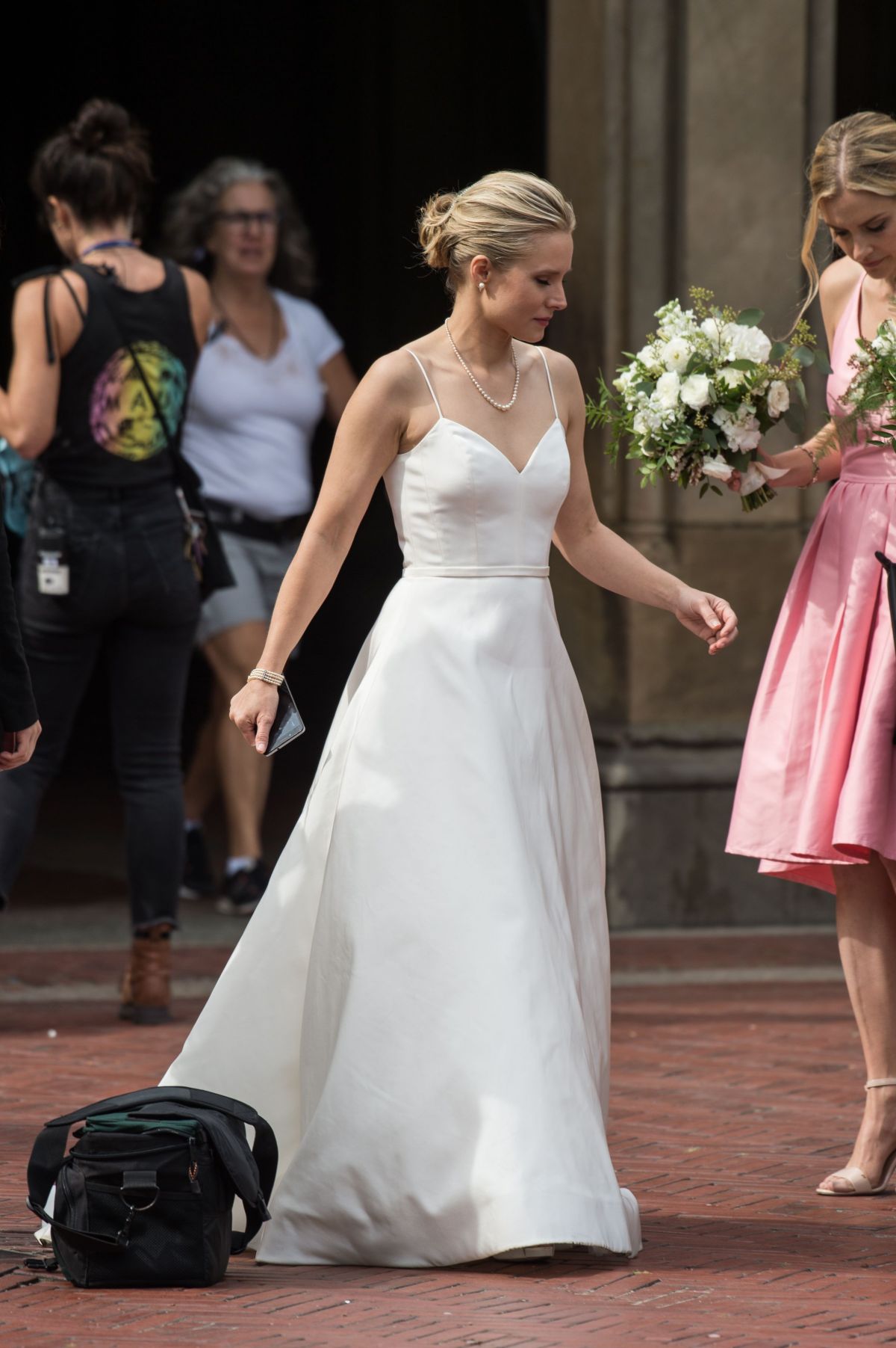 KRISTEN BELL in Wedding Dress on the Set of Like Father in New York 08