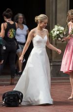 KRISTEN BELL in Wedding Dress on the Set of Like Father in New York 08/28/2017