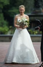 KRISTEN BELL in Wedding Dress on the Set of Like Father in New York 08/28/2017