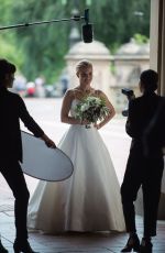 KRISTEN BELL in Wedding Dress on the Set of Like Father in New York 08/28/2017