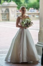 KRISTEN BELL in Wedding Dress on the Set of Like Father in New York 08/28/2017