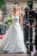 KRISTEN BELL in Wedding Dress on the Set of Like Father in New York 08/28/2017