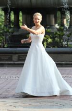 KRISTEN BELL in Wedding Dress on the Set of Like Father in New York 08/28/2017