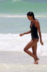 LAURA HARRIER and ALYCIA DEBNAM-CAREY in Swimsuit on the Beach in Tulum 08/13/2017