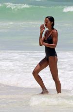 LAURA HARRIER and ALYCIA DEBNAM-CAREY in Swimsuit on the Beach in Tulum 08/13/2017
