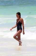 LAURA HARRIER and ALYCIA DEBNAM-CAREY in Swimsuit on the Beach in Tulum 08/13/2017