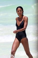 LAURA HARRIER and ALYCIA DEBNAM-CAREY in Swimsuit on the Beach in Tulum 08/13/2017