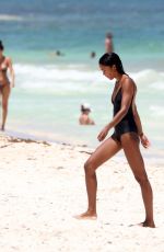 LAURA HARRIER and ALYCIA DEBNAM-CAREY in Swimsuit on the Beach in Tulum 08/13/2017