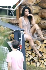 LILY ALDRIFGE on the Set of  VS Holiday Catalog in Aspen 08/13/2017