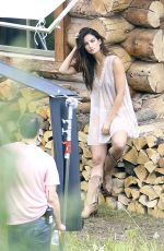 LILY ALDRIFGE on the Set of  VS Holiday Catalog in Aspen 08/13/2017