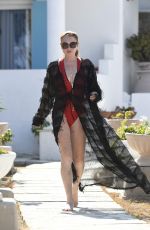 LINDSAY LOHAN in Swimsuit on the Beach in Mykonos 08/28/2017