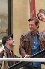 LOUISE BOURGOIN and Aaron Eckhart on the Set of New Series The Romanoffs in Paris 08/10/2017