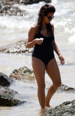 MONICA CRUZ in Swimsuit with Her Dog on the Beach in Cadiz 08/15/2017