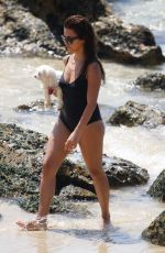 MONICA CRUZ in Swimsuit with Her Dog on the Beach in Cadiz 08/15/2017