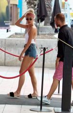 PIXIE LOTT in Denim Shorts Out in Barcelona 08/28/2017