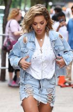 RITA ORA in RIpped Denim Out in New York 08/08/2017