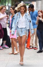 RITA ORA in RIpped Denim Out in New York 08/08/2017