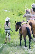 SARA SAMPAIO and TAYLOR HILL in Cowboy Outfit Shooting for Victoria