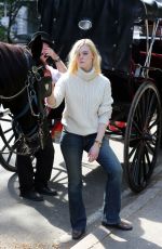 ELLE FANNING on the Set of Woody Allen Movie in New York 09/26/2017