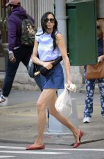 FAMKE JANSSEN in Denim Skirt Out in New York 09/05/2017