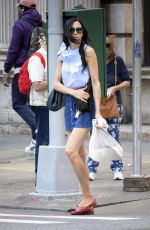 FAMKE JANSSEN in Denim Skirt Out in New York 09/05/2017