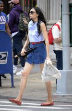 FAMKE JANSSEN in Denim Skirt Out in New York 09/05/2017