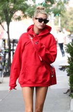 HAILEY BALDWIN in Oversized Red Hoodie Out in New York 09/12/2017