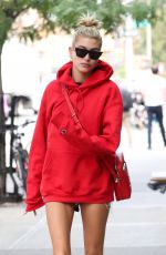 HAILEY BALDWIN in Oversized Red Hoodie Out in New York 09/12/2017