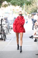 HAILEY BALDWIN in Oversized Red Hoodie Out in New York 09/12/2017