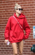 HAILEY BALDWIN in Oversized Red Hoodie Out in New York 09/12/2017