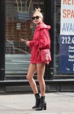 HAILEY BALDWIN in Oversized Red Hoodie Out in New York 09/12/2017
