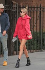 HAILEY BALDWIN in Oversized Red Hoodie Out in New York 09/12/2017