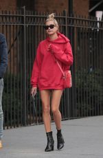 HAILEY BALDWIN in Oversized Red Hoodie Out in New York 09/12/2017