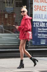 HAILEY BALDWIN in Oversized Red Hoodie Out in New York 09/12/2017
