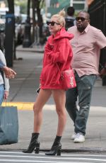 HAILEY BALDWIN in Oversized Red Hoodie Out in New York 09/12/2017