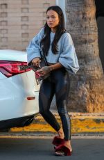 KARRUECHE TRAN in Tights Leaves Sugarfish in Los Angeles 09/26/2017
