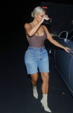 KIM KARDASHIAN in Skintight Bodysuit and Denim Cut-offs Out in Los Angeles 09/15/2017