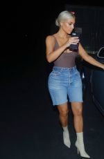 KIM KARDASHIAN in Skintight Bodysuit and Denim Cut-offs Out in Los Angeles 09/15/2017