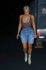 KIM KARDASHIAN in Skintight Bodysuit and Denim Cut-offs Out in Los Angeles 09/15/2017