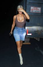 KIM KARDASHIAN in Skintight Bodysuit and Denim Cut-offs Out in Los Angeles 09/15/2017