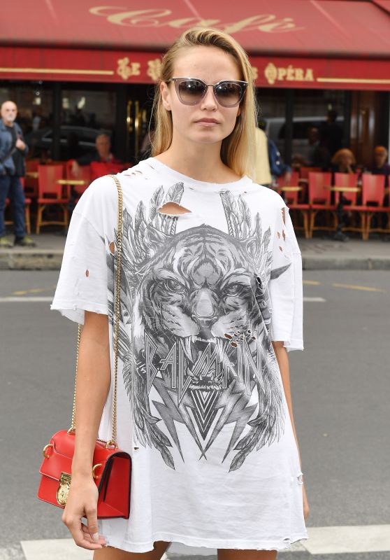 NATASHA POLY Arrives at Balmain Spring/Summer 2018 Fashion Show 09/28/2017