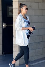 Pregnant JESSICA ALBA Leaves a Gym in Los Angeles 09/23/2017