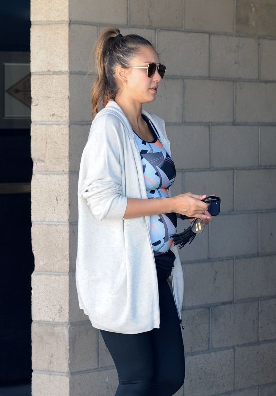 Pregnant JESSICA ALBA Leaves a Gym in Los Angeles 09/23/2017