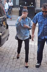 SELENA GOMEZ in Oversized Denim Shirt Out in New York 09/27/2017