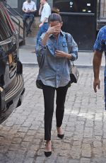 SELENA GOMEZ in Oversized Denim Shirt Out in New York 09/27/2017