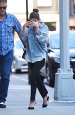 SELENA GOMEZ in Oversized Denim Shirt Out in New York 09/27/2017