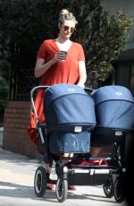 TAMSIN EGERTON Pushes a Double Baby Pram Out in London 09/02/2017
