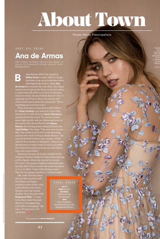 ANA DE ARMAS in The Hollywood Reporter, October 2017